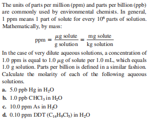 The Units Parts Per Million Ppm And Parts Per Billion Ppb Are Commonly ...